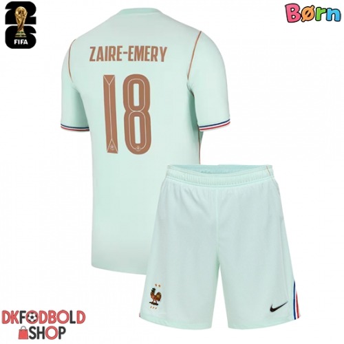 Frankrig Warren Zaire-Emery #18 Udebanesæt Børn VM 2026 Kort ærmer (+ korte bukser)